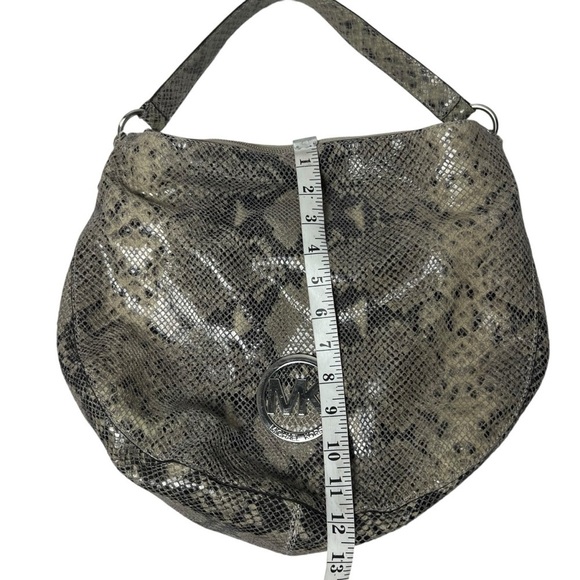 Michael Kors Purse Fulton Leather Python Reptile Embossed Hobo Shoulder Bag Snak - Picture 8 of 12